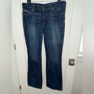 Ariat Denim Turquoise stretch boot cut jeans women's sz 34R EUC